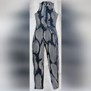 Large Bold Black & White Striped Sheer Jumpsuit